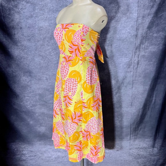 VTG Lilly Pulitzer Sabrina Strapless Dress Size 10 Yellow Pineapples Tie Back - Picture 5 of 11